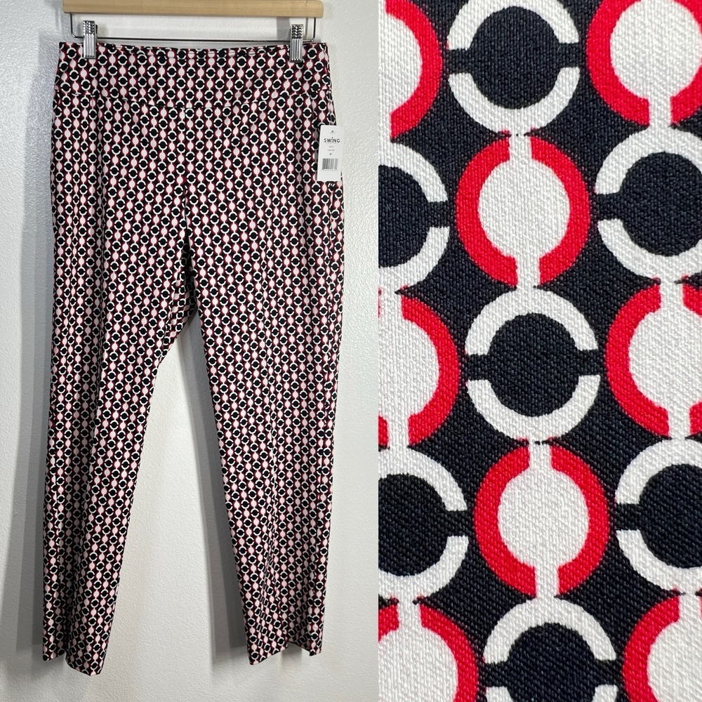 Swing Control Golf Pants Medium Red Black Coin Print Pull On Ankle Sports Casual